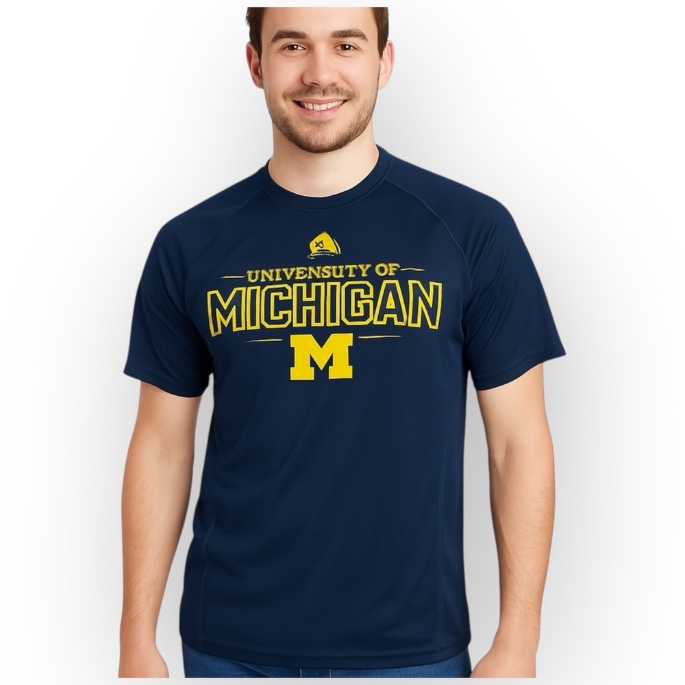 Adidas University of Michigan Performance Tee Mens Medium Navy Blue Climalite